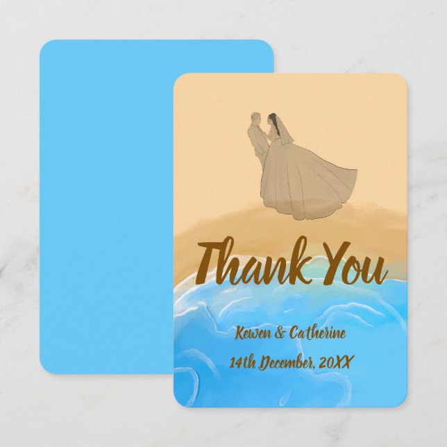 Elegant Beach Watercolor Wedding Thank You Card (Front/Back)
