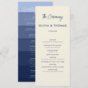 Elegant Beach Waves Blue Stripes Modern Wedding Program