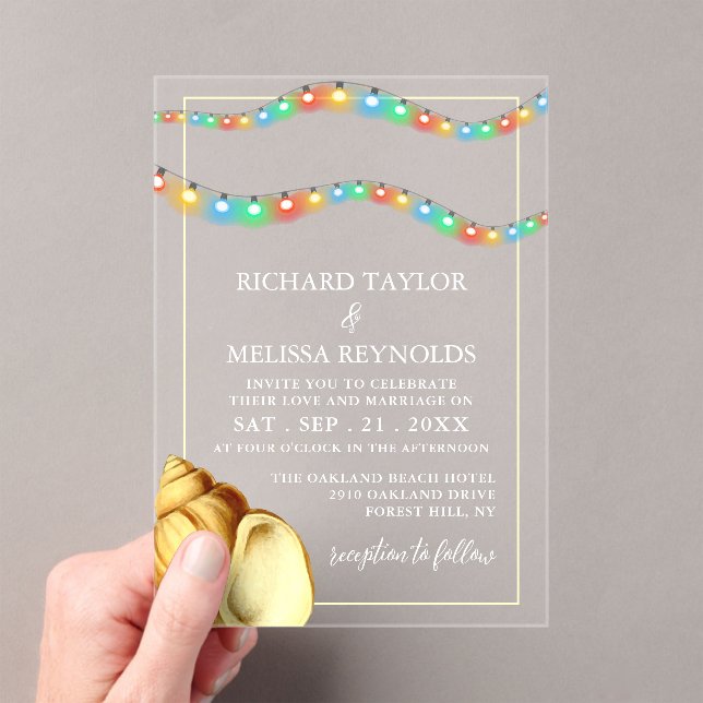 Elegant Beach Wedding Acrylic Invitations (Insitu (Handheld))