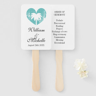 Elegant beach wedding ceremony program order heart hand fan