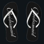 Elegant beach wedding flip flops for bridesmaids<br><div class="desc">Elegant wedding flip flops for bridesmaids. Custom background adn strap colour and personalizable with name or monogram initials. Modern black and white his and hers sandals with stylish script calligraphy typography. Cute personalized party favour for beach theme wedding, marriage, bridal shower, engagement, anniversary, bbq, bachelorette, bachelor, girls weekend trip etc....</div>