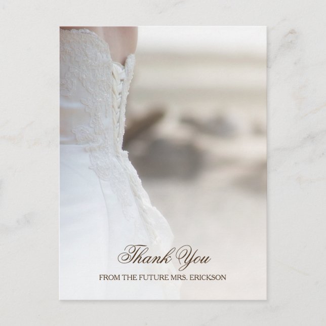 Elegant Beach Wedding Gown Bridal Shower Thank You Postcard (Front)