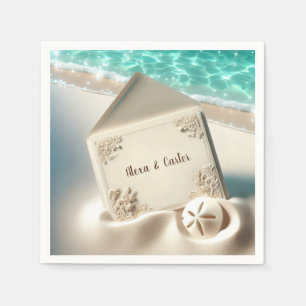 Elegant Beach Wedding Invitation In Sand Napkin