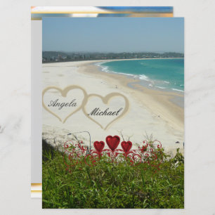 Elegant Beach Wedding Invitation Red Hearts