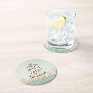 Elegant Beach Wedding Love & the Beach  Round Paper Coaster