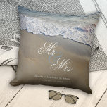 Elegant Beach Wedding or Anniversary Throw Pillow<br><div class="desc">Pillow featuring a romantic beach design in sandy and dusty blue colors. Beautiful for a wedding or anniversary or for anyone who loves the beach.</div>