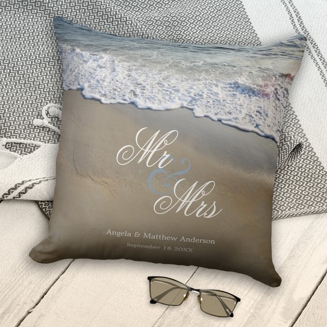 Elegant Beach Wedding or Anniversary Throw Pillow (Creator Uploaded)