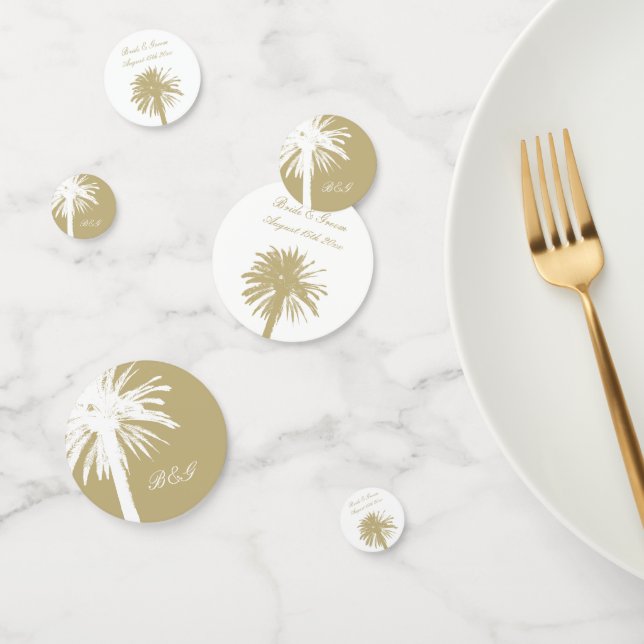 Elegant beach wedding palm tree monogram table confetti (Group)
