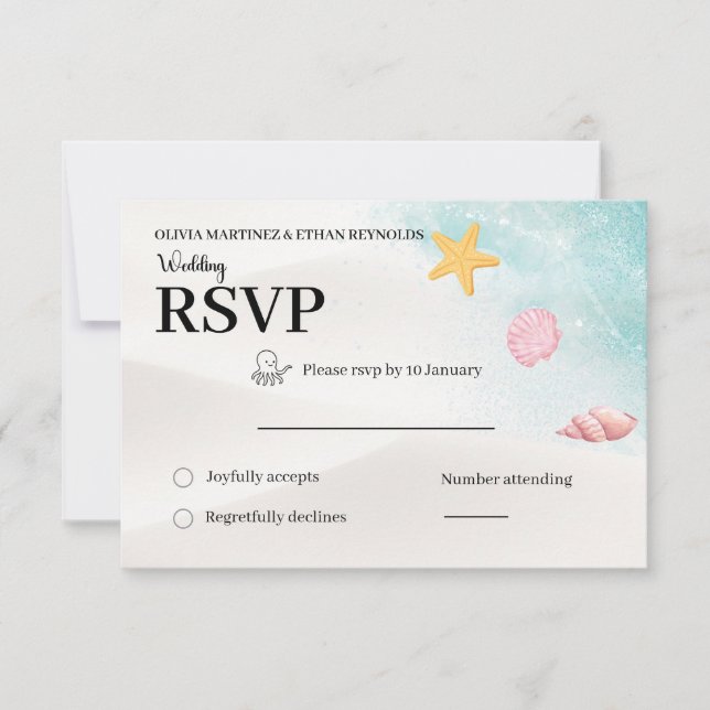 Elegant Beach Wedding RSVP Card (Front)