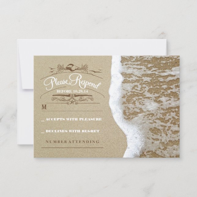 Elegant beach wedding RSVP card (Front)