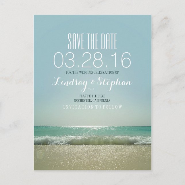 Elegant Beach Wedding Save the Date Announcement Postcard (Front)