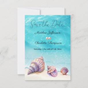 Elegant Beach Wedding  Seashells Pearls Nautical  Save The Date
