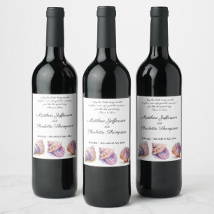 Elegant Beach Wedding  Seashells Pearls Nautical  Wine Label