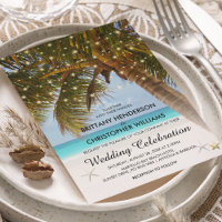 Elegant Beach Wedding | String Lights Palm Tree