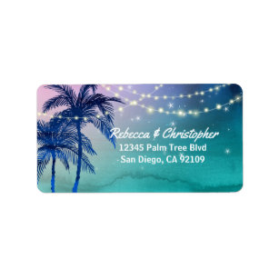 Elegant Beach Wedding Watercolor Palm Tree Address Label