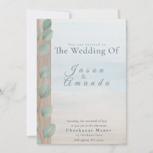Elegant Beach with Soft Blue Wash & Sand Dollar In Invitation