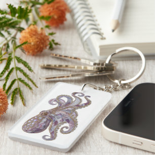 Elegant Beaded Octopus Art Illustration Keychain