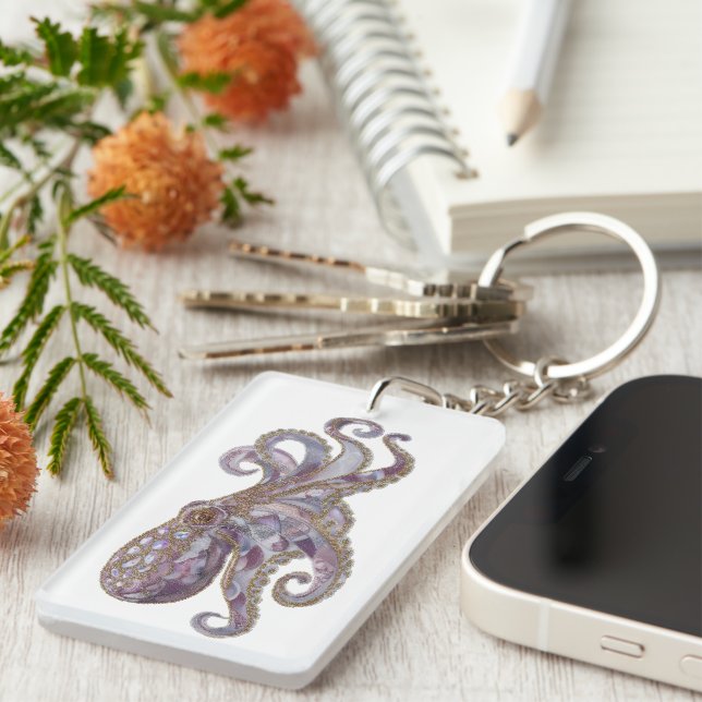 Elegant Beaded Octopus Art Illustration Keychain (Front Right)