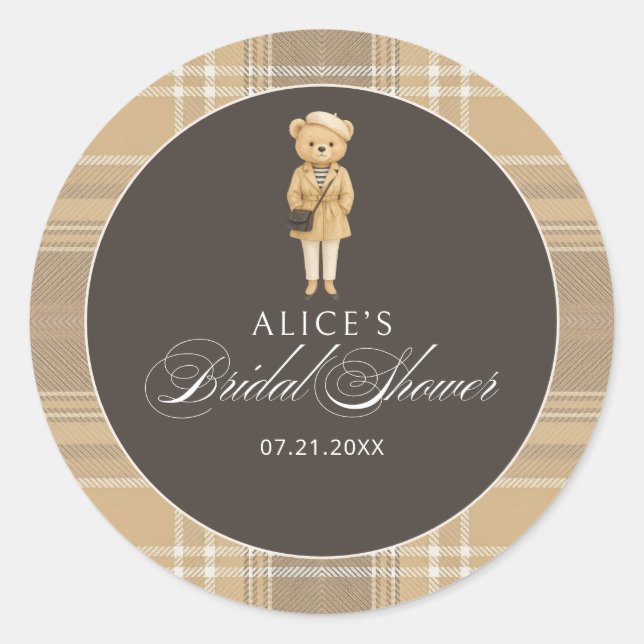 Elegant Bear Navy Blue Baby Shower Classic Round Sticker (Front)