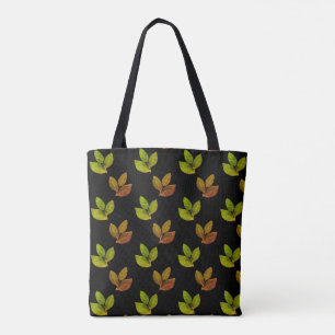 Elegant Beautiful Bay Leaves on Black Tote Bag