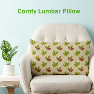 Elegant Beautiful Bay Leaves on Light Beige Lumbar Pillow