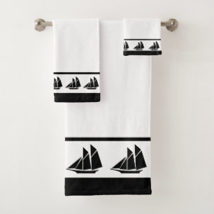Elegant Beautiful Black & White Yacht Bath Towel Set