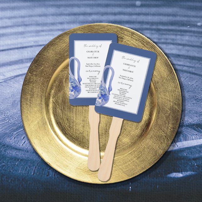 Elegant Beautiful Blue Boho Swan Watercolor Hand Fan (Creator Uploaded)