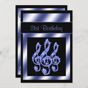 Elegant, Beautiful Blue Treble Clefs 21st Birthday Invitation