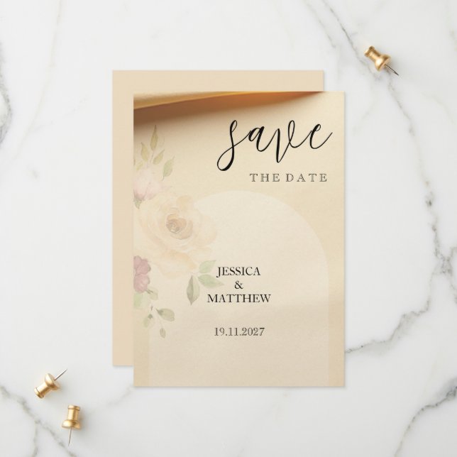 Elegant Beautiful Boho Peach Blush Floral Wedding Save The Date (Front/Back In Situ)
