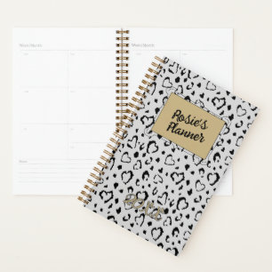 Elegant Beautiful Grey Gold Heart Name personalize Planner