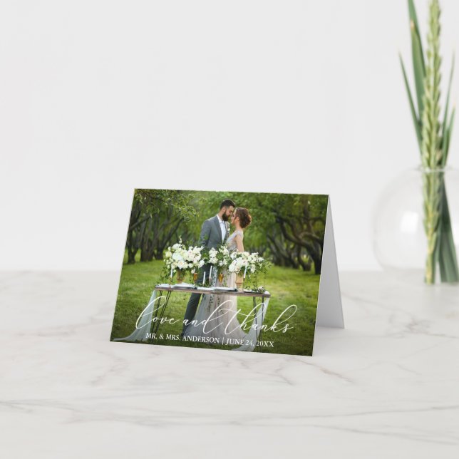 Elegant Beautiful Love Thanks Calligraphy Note Thank You Card (Front)