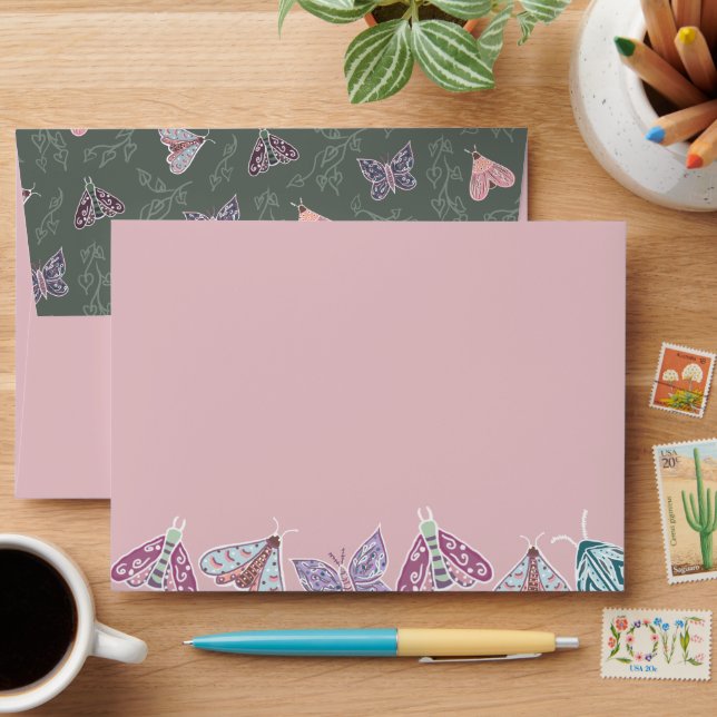 Elegant Beautiful pastel handpainted Twilight Moth Envelope (Desk)