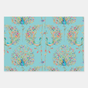 Elegant beautiful peacock watercolour wrapping paper sheet