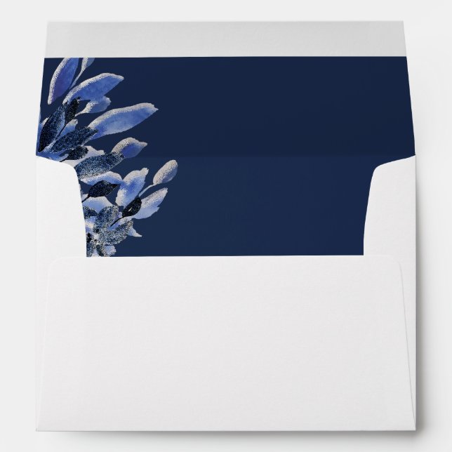 Elegant Beautiful Swan In Navy Blue Wedding Envelope (Back (Bottom))