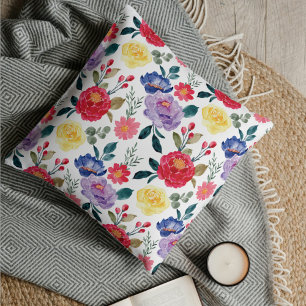 Elegant beautiful vintage colourful floral pattern throw pillow