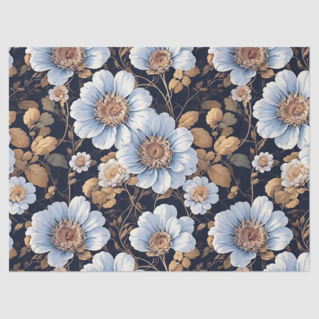 Elegant Beautiful White Flowers Decoupage Tissue Paper (Front)