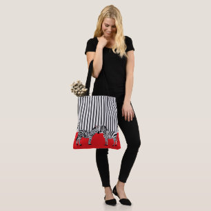 Elegant beautiful zebra black stripes Red Tote Bag