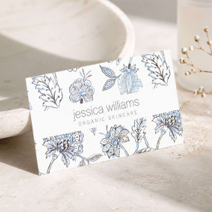 Elegant Beauty Blue Floral Pattern Aesthetician Business Card