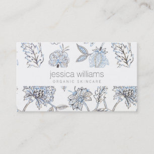 Elegant Beauty Blue Floral Pattern Cosmetologist Business Card