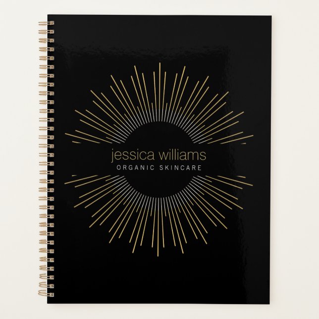 Elegant Beauty Gold Sunburst Black Appointment Planner (Front)