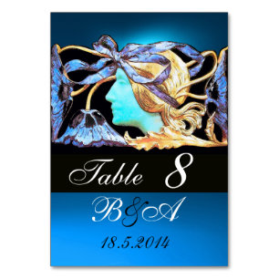 ELEGANT BEAUTY,LADY AND BLUE BOW ,FLOWERS MONOGRAM TABLE NUMBER