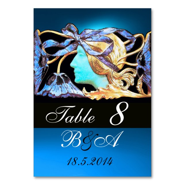 ELEGANT BEAUTY,LADY AND BLUE BOW ,FLOWERS MONOGRAM TABLE NUMBER (Back)