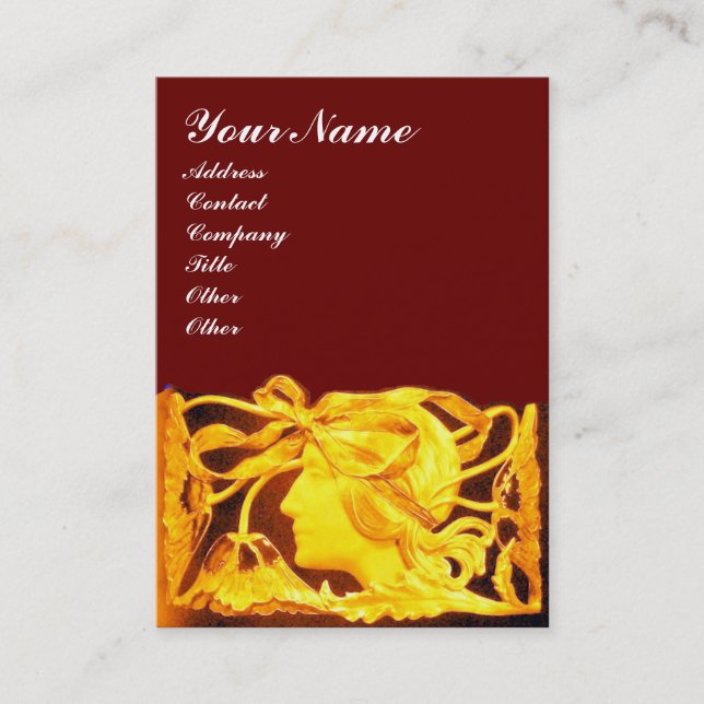 ELEGANT BEAUTY /LADY WITH GOLD YELLOW  BOW.FLOWERS BUSINESS CARD (Front)