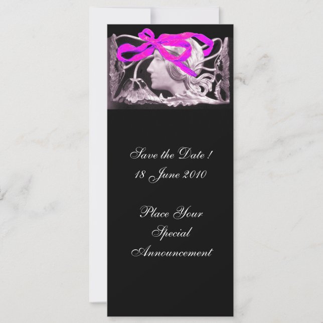 ELEGANT BEAUTY / LADY WITH PINK BOW AND FLOWERS INVITATION (Front)