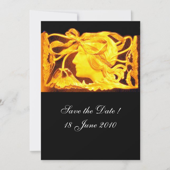 ELEGANT BEAUTY / LADY WITH YELLOW  BOW AND FLOWERS INVITATION (Front)