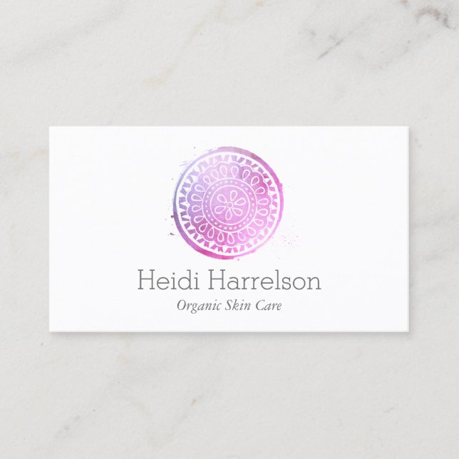 Elegant Beauty Mandala Logo Pink/Purple Business Card (Front)