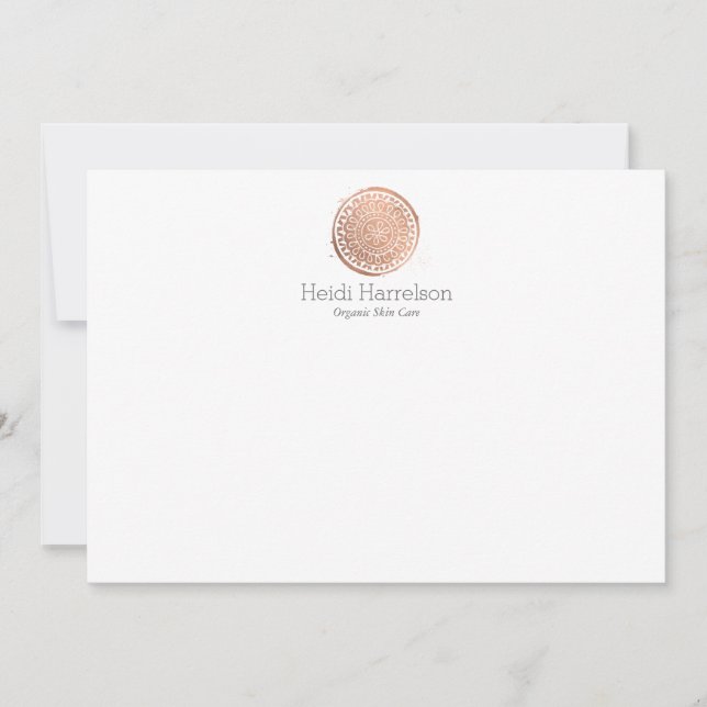 Elegant Beauty Mandala Logo Rose Gold Flat Note Card (Front)