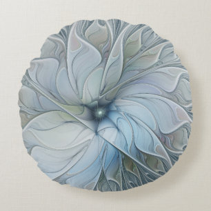 Elegant Beauty Modern Abstract Fractal Art Flower Round Pillow