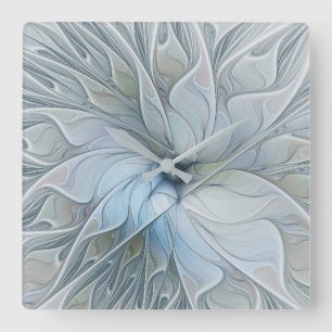 Elegant Beauty Modern Abstract Fractal Art Flower Square Wall Clock