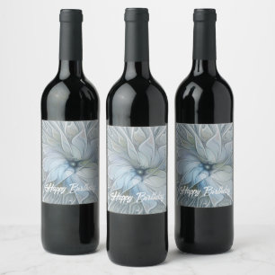 Elegant Beauty Modern Abstract Fractal Art Flower Wine Label